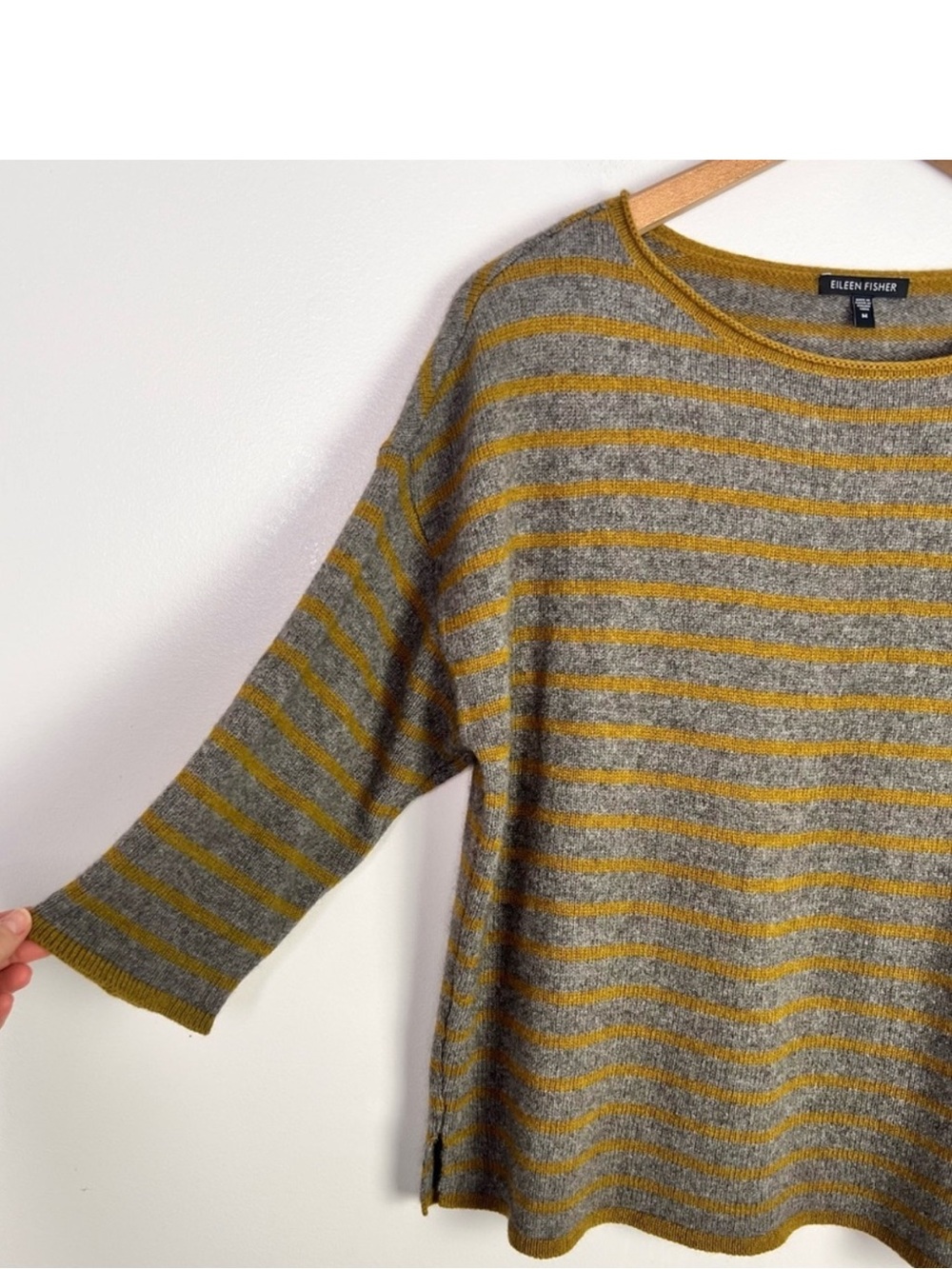 Eileen Fisher Yellow and Grey Stripe Wool/Yak Sweater - Picture 5 of 8